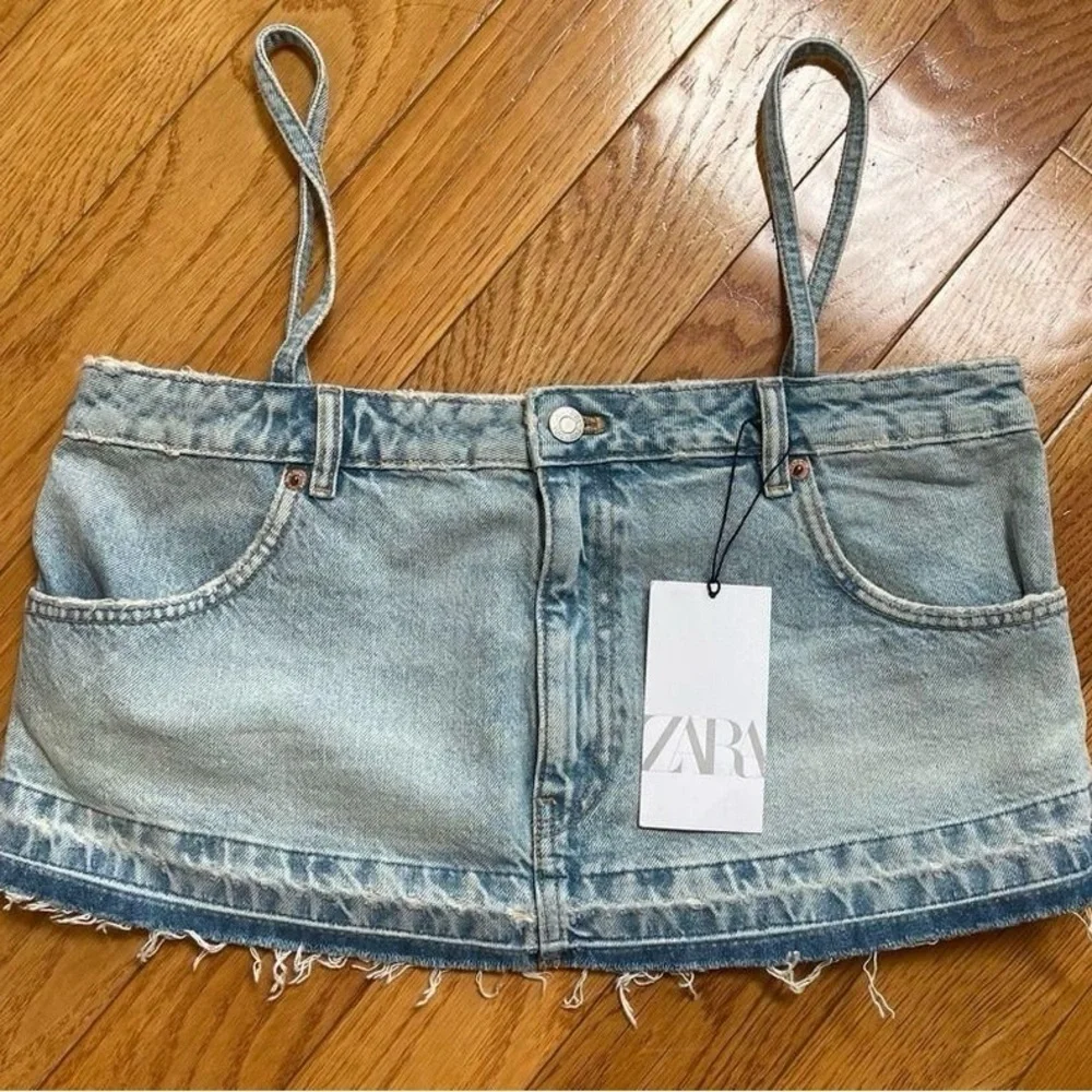 ZARA TRF‎ DENIM SKIRT EFFECT CROP JEAN TOP Sz XS